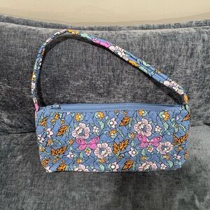 Blue Floral Vera Bradley Quilted Shoulder Bag with Pink Butterflies